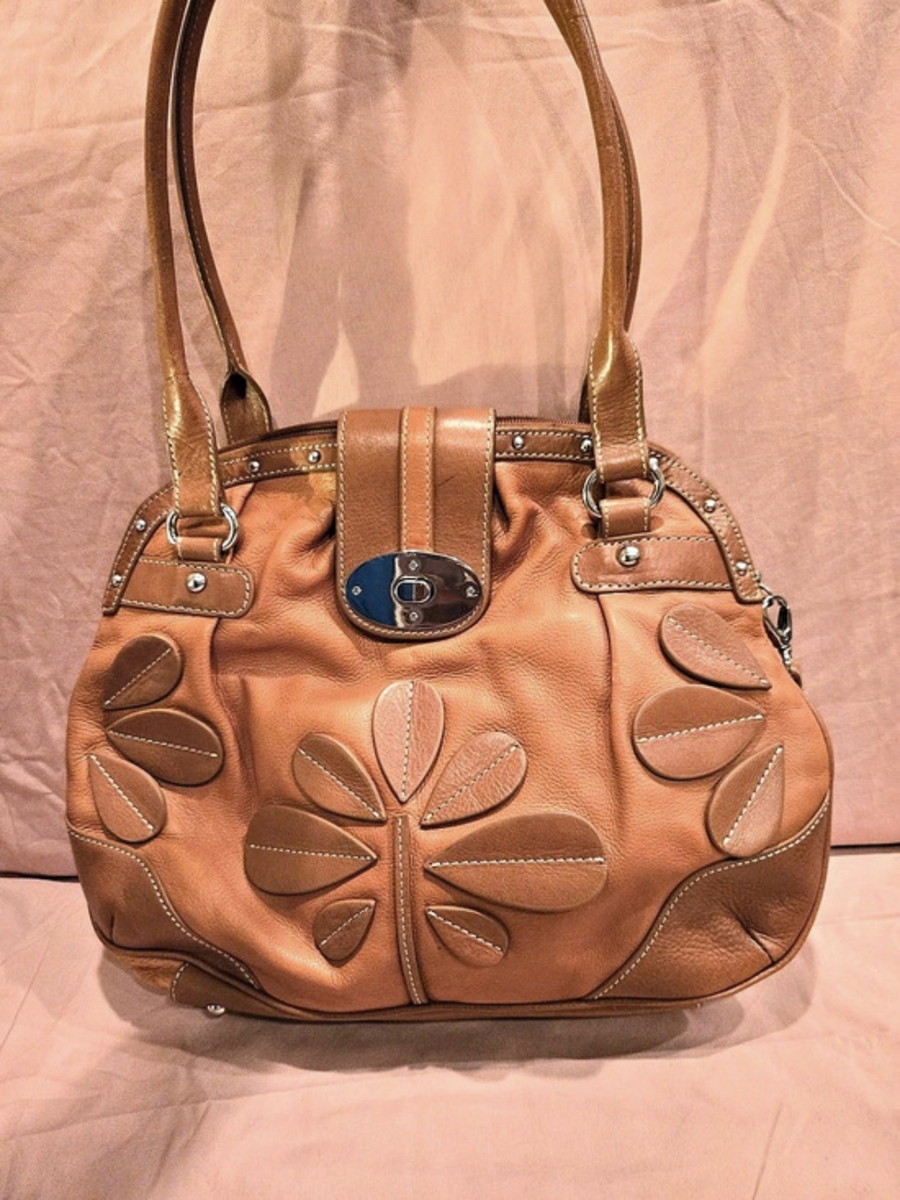 Vintage Y2K Barr + Barr New York Leather floral slouchy hobo shoulder bag